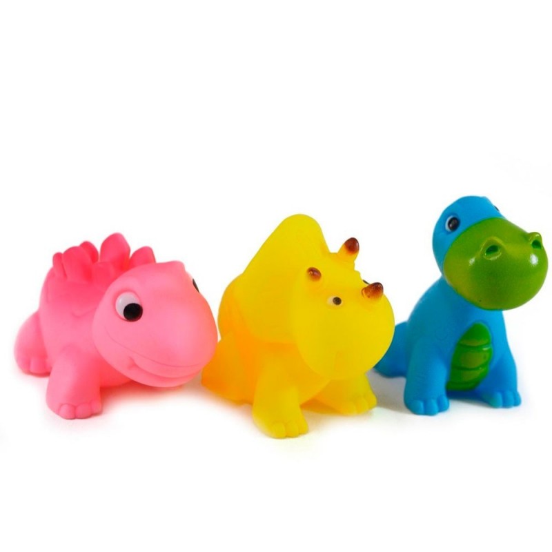 Kit 3 Dinossauros De Vinil Colorido Brinquedo Baby Infantil - Feira da Madrugada SP