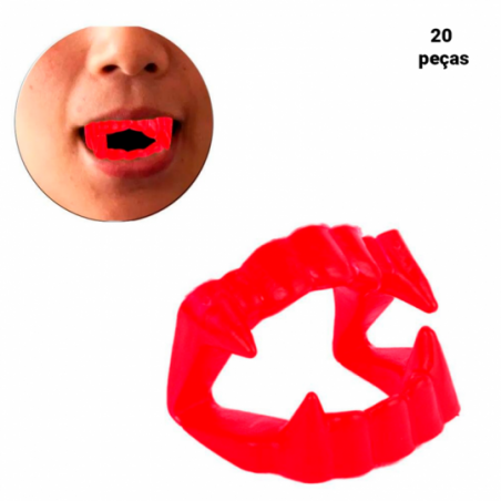 Kit 20 Dentaduras De Vampiro Vermelho Fantasia Atacado - Compre Agora!