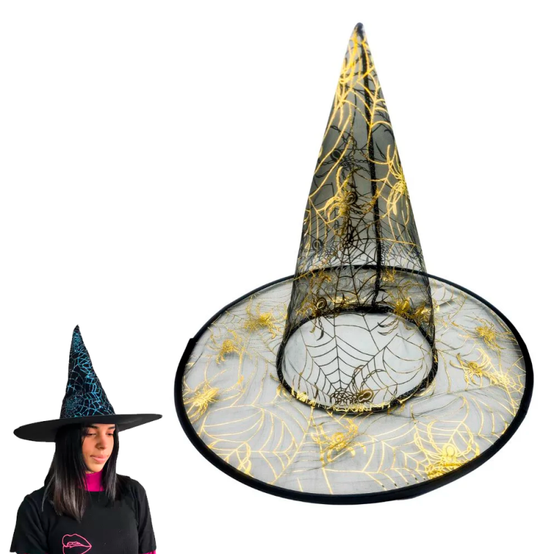 Chapéu de Bruxa Preto Com Teia Glitter Halloween - Compre Agora!