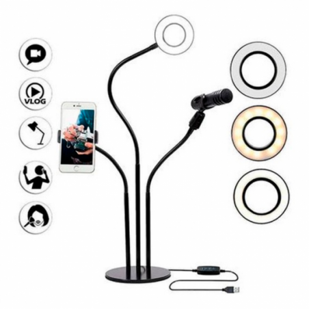 Suporte 3 Em 1 Para Gravações Ring Light Led De Mesa - Compre Agora!