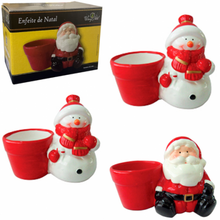 Enfeite Natal Porcelana Papai Noel Com Porta Vela Castical