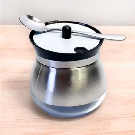 Açucareiro Porta Condimento De Vidro Inox + Colher 250ml - Compre Agora!