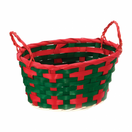 Cesta De Bambu Oval Com Alça Vermelho E Verde 22X15X15CM - Compre Agora!