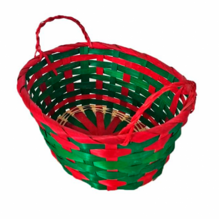 Cesta De Bambu Oval Com Alça Vermelho E Verde 22X15X15CM - Compre Agora!