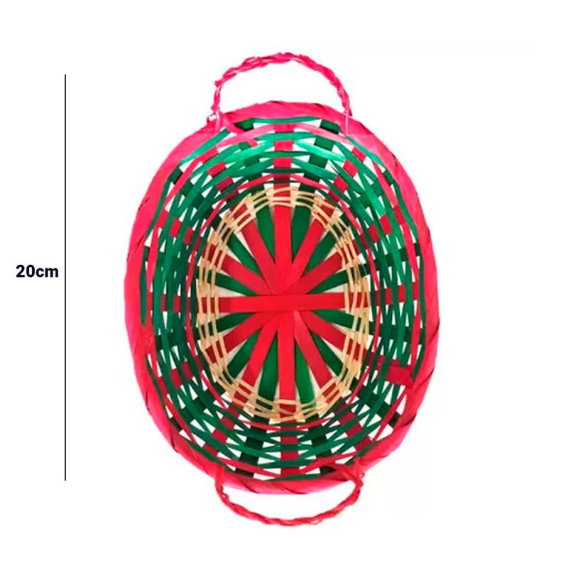 Cesta De Bambu Oval Com Alça Vermelho E Verde 22X15X15CM - Compre Agora!