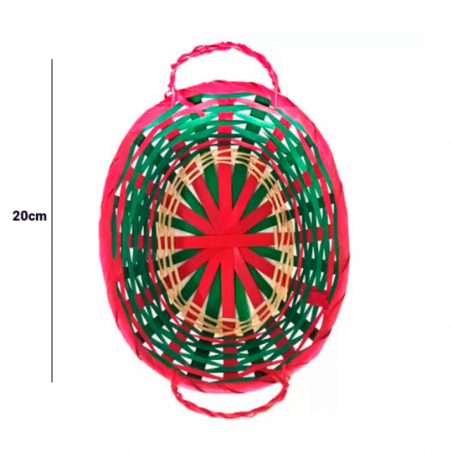 Cesta De Bambu Oval Com Alça Vermelho E Verde 22X15X15CM - Compre Agora!
