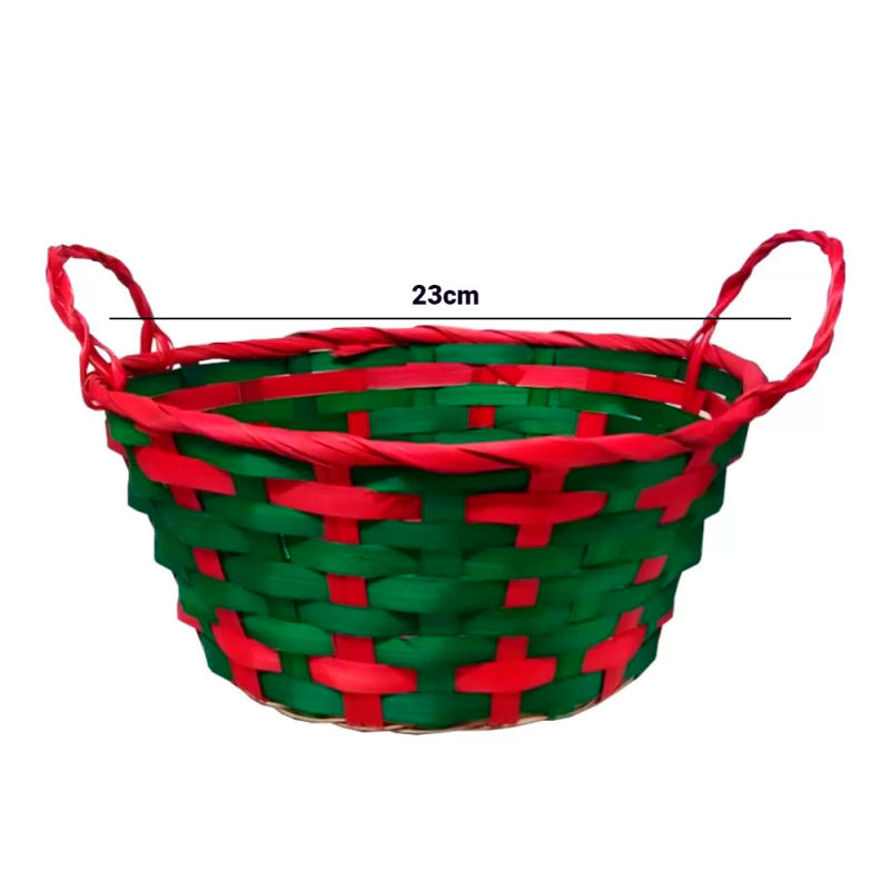 Cesta De Bambu Oval Com Alça Vermelho E Verde 23X18X10CM - Compre Agora!