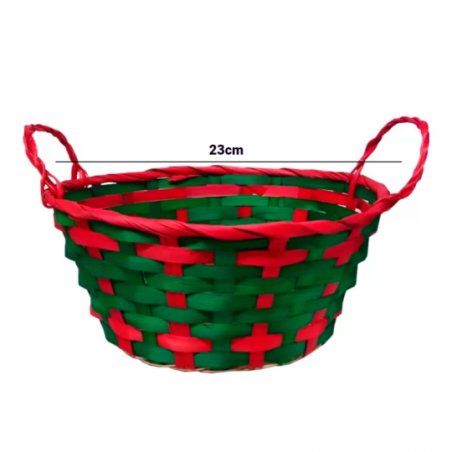 Cesta De Bambu Oval Com Alça Vermelho E Verde 23X18X10CM - Compre Agora!