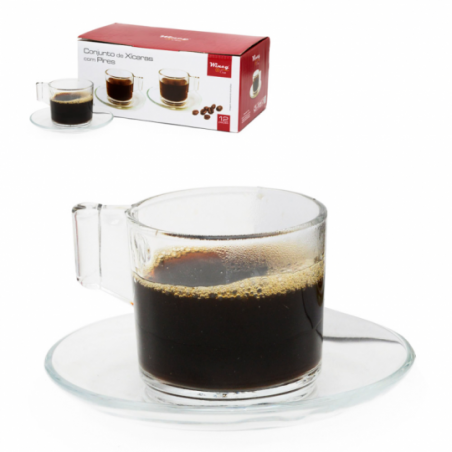 Jogo De Xícara Vidro Com Pires 12 Peças Para Chá Café 90ml - Compre Agora!