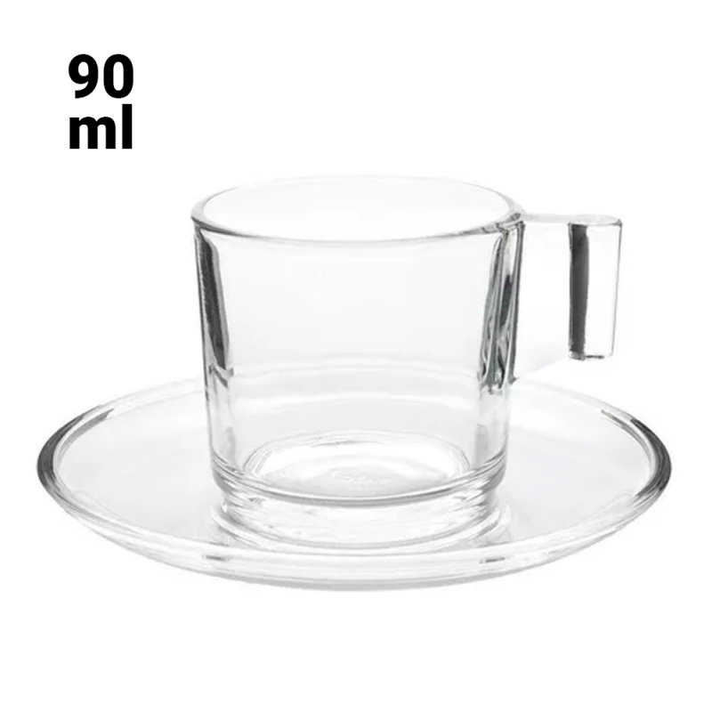 Jogo De Xícara Vidro Com Pires 12 Peças Para Chá Café 90ml - Compre Agora!