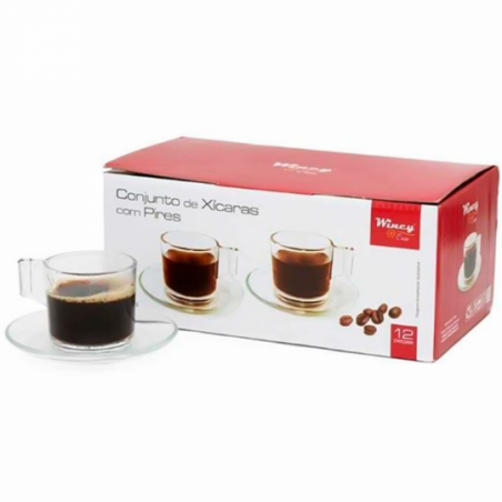 Jogo De Xícara Vidro Com Pires 12 Peças Para Chá Café 90ml - Compre Agora!