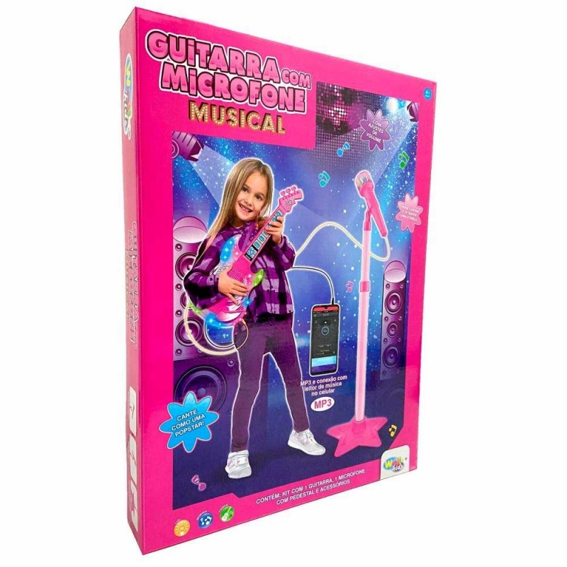 Kit Musical Com Guitarra Microfone Brinquedo Conexão MP3 - Compre Agora!