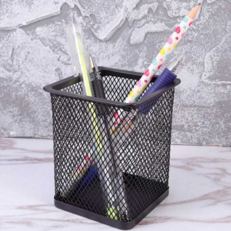 Porta Caneta Organizador Quadrado De Mesa Aramado Preto - Feira Da Madruagda SP