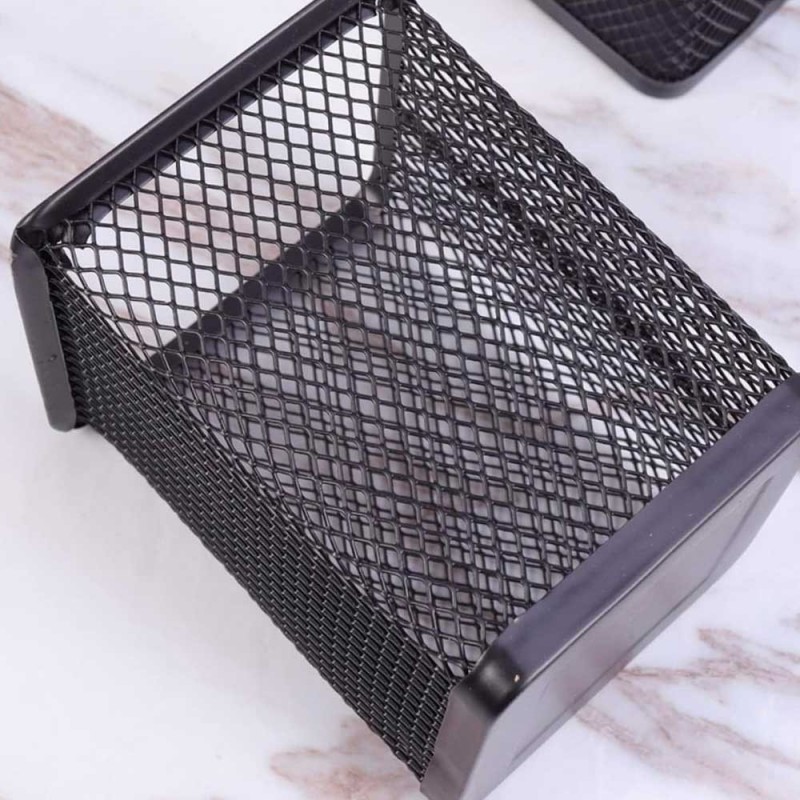 Porta Caneta Organizador Quadrado De Mesa Aramado Preto - Feira Da Madruagda SP
