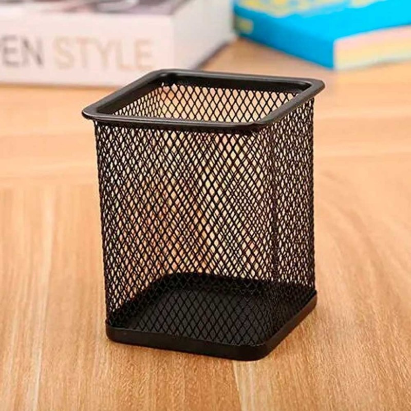 Porta Caneta Organizador Quadrado De Mesa Aramado Preto - Feira Da Madruagda SP