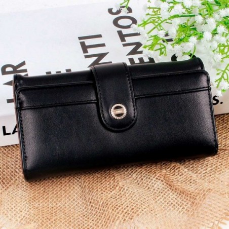 Carteira Feminina Elegante Grande Com Botão Decorativo - Compre Agora!