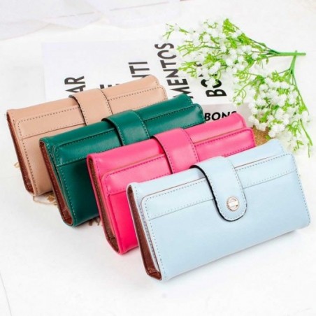 Carteira Feminina Elegante Grande Com Botão Decorativo - Compre Agora!