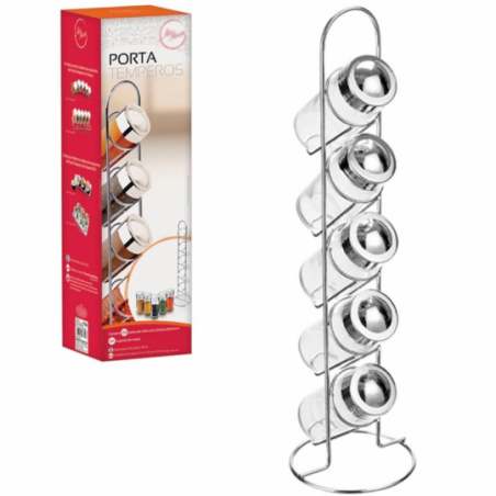 Porta Temperos Com 5 Peças 90ml E 1 Base Vertical - Feira Da Madrugada SP