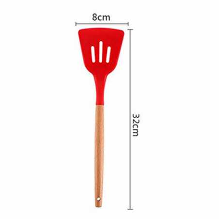 Espátula De Silicone Perfurada Com Cabo De Madeira 32cm - Feira Da Madrugada SP
