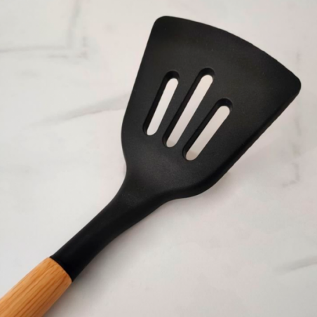 Espátula De Silicone Perfurada Com Cabo De Madeira 32cm - Feira Da Madrugada SP