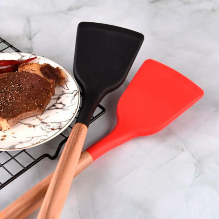 Espátula Lisa Silicone Com Cabo De Madeira 32cm - Feira Da Madrugada SP