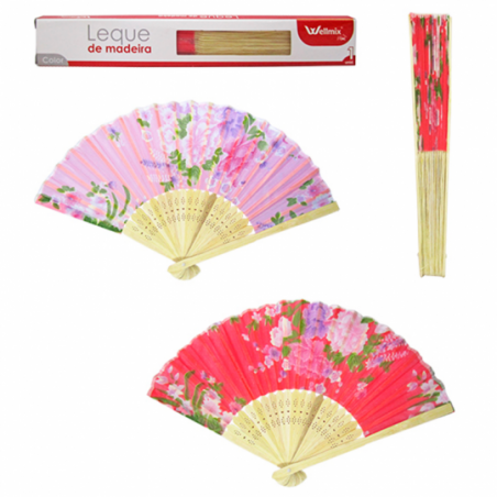 Leque De Madeira Oriental Japonês Colorido 21cm - Feira Da Madrugada SP