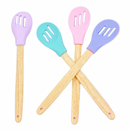 Colher Vazada De Silicone Cabo De Madeira 31cm Candy Colors - Compre Agora!