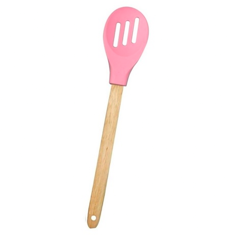 Colher Vazada De Silicone Cabo De Madeira 31cm Candy Colors - Compre Agora!