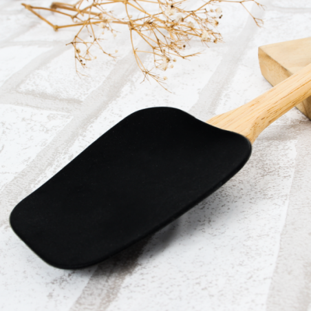 Espátula Multiuso Cabo Madeira Silicone 25,5Cm - Feira Da Madrugada SP