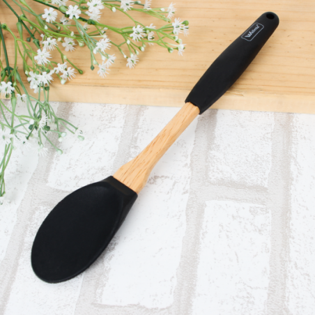 Colher Para Servir Em Silicone E Madeira 26cm - Feira Da Madrugada SP