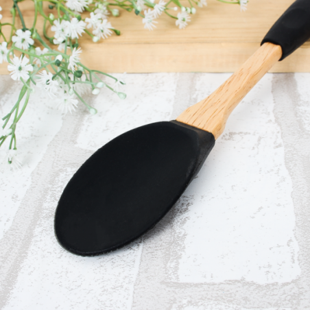 Colher Para Servir Em Silicone E Madeira 26cm - Feira Da Madrugada SP