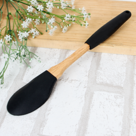 Colher Para Servir Em Silicone E Madeira 26cm - Feira Da Madrugada SP