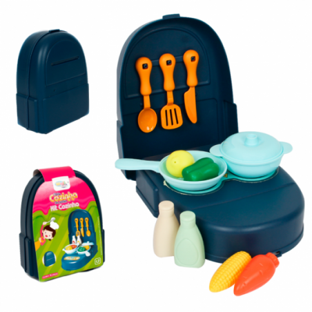 Kit Cozinha Na Mochila 16 Peças Azul Brinquedo - Feira Da Madrugada SP