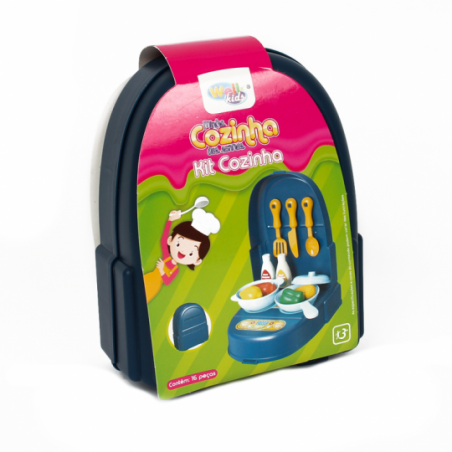 Kit Cozinha Na Mochila 16 Peças Azul Brinquedo - Feira Da Madrugada SP