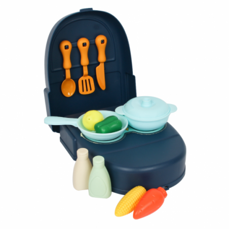 Kit Cozinha Na Mochila 16 Peças Azul Brinquedo - Feira Da Madrugada SP