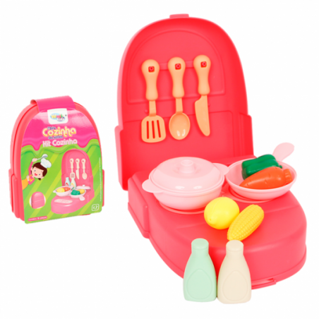 Kit Cozinha Na Mochila 16 Peças Rosa Brinquedo - Feira Da Madrugada SP
