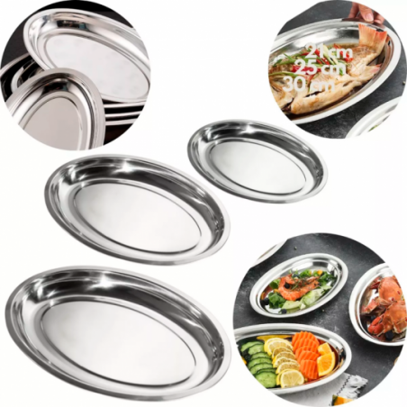Travessa Bandeja Oval De Inox 36 Cm Multiuso - Feira Da Madrugada SP