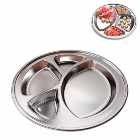 Bandeja Redonda Com Divisórias De Inox 29 Cm Multiuso - Feira Da Madrugada SP