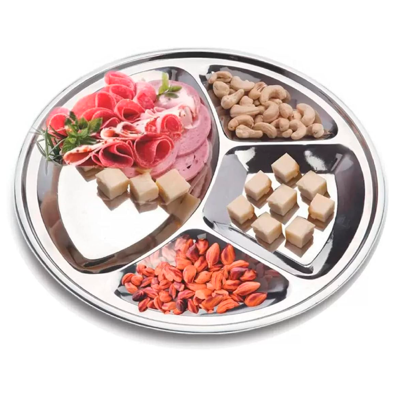 Bandeja Redonda Com Divisórias De Inox 29 Cm Multiuso - Feira Da Madrugada SP