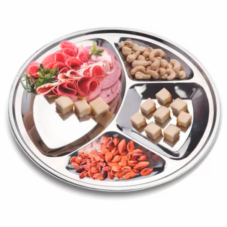 Bandeja Redonda Com Divisórias De Inox 29 Cm Multiuso - Feira Da Madrugada SP