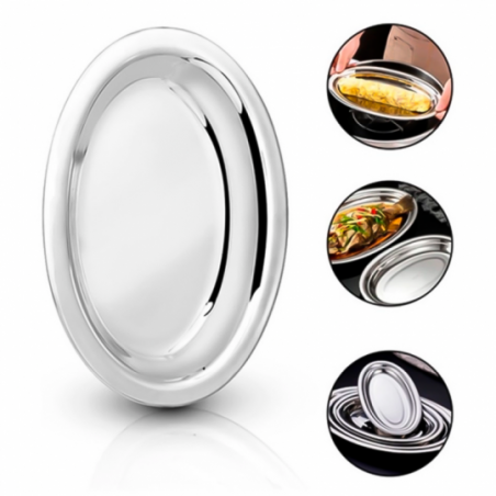 Travessa Bandeja Oval De Inox 31 Cm Multiuso - Feira Da Madrugada SP