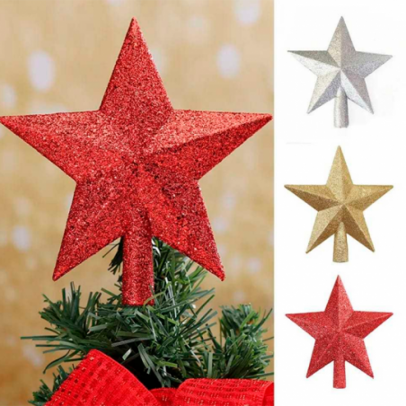 Ponteira De Estrela Enfeite Natal Com Glitter 15 Cm - Feira da Madrugada SP