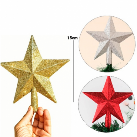 Ponteira De Estrela Enfeite Natal Com Glitter 15 Cm - Feira da Madrugada SP 2