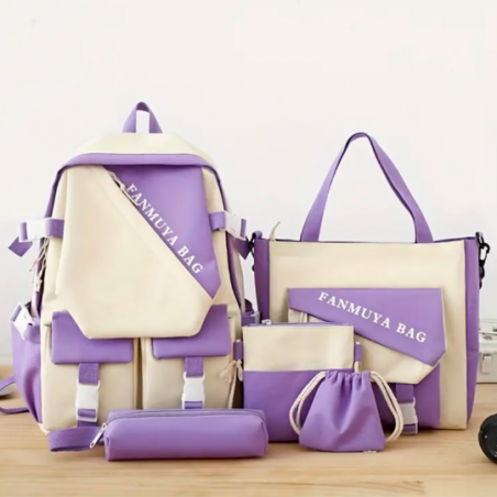 Kit Mochila Com Bolsos Necessaire Estojo Feminino 5 Peças - Feira Da Madrugada SP