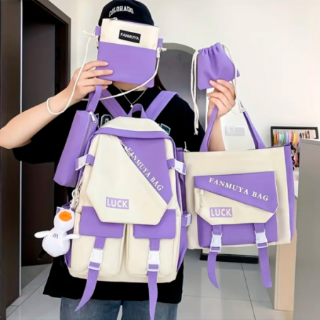 Kit Mochila Com Bolsos Necessaire Estojo Feminino 5 Peças - Feira Da Madrugada SP