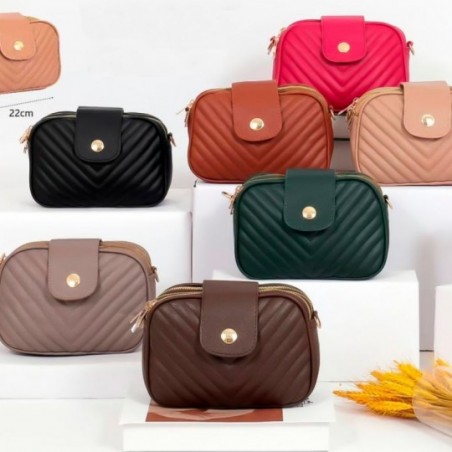 Bolsa Transversal Feminina 3 Repartições Detalhes Dourados - Feira Da Madrugada SP