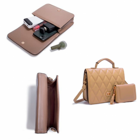 Kit Bolsa Transversal Matelassê Estruturada + Carteira - Feira Da Madrugada SP