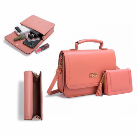Kit Bolsa Feminina Transversal Báu Elegante + Carteira  - Feira Da Madrugada SP