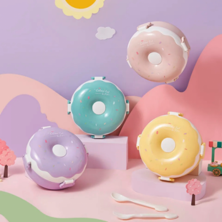 Lancheira Em Formato De Donuts Com Colher E Garfo Infantil - Feira Da Madrugada SP