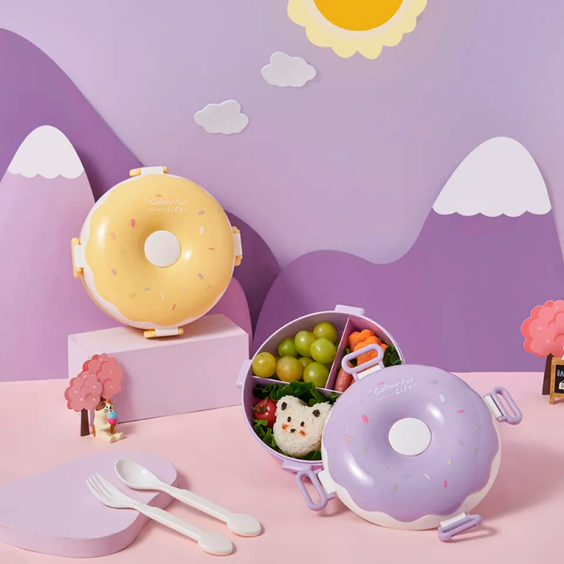 Lancheira Em Formato De Donuts Com Colher E Garfo Infantil - Feira Da Madrugada SP